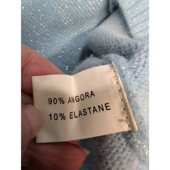 R. leezio Angora Blend Turtleneck Sweater Blue Metallic Knit Gem Detail Size S - Picture 7 of 10